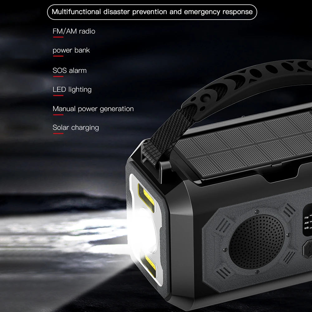 Portable Emergency Radio Solar Hand Crank AM/FM/NOAA Weather Radio Power Bank Flashlight SOS Alarm Outdoor Survival Supplies