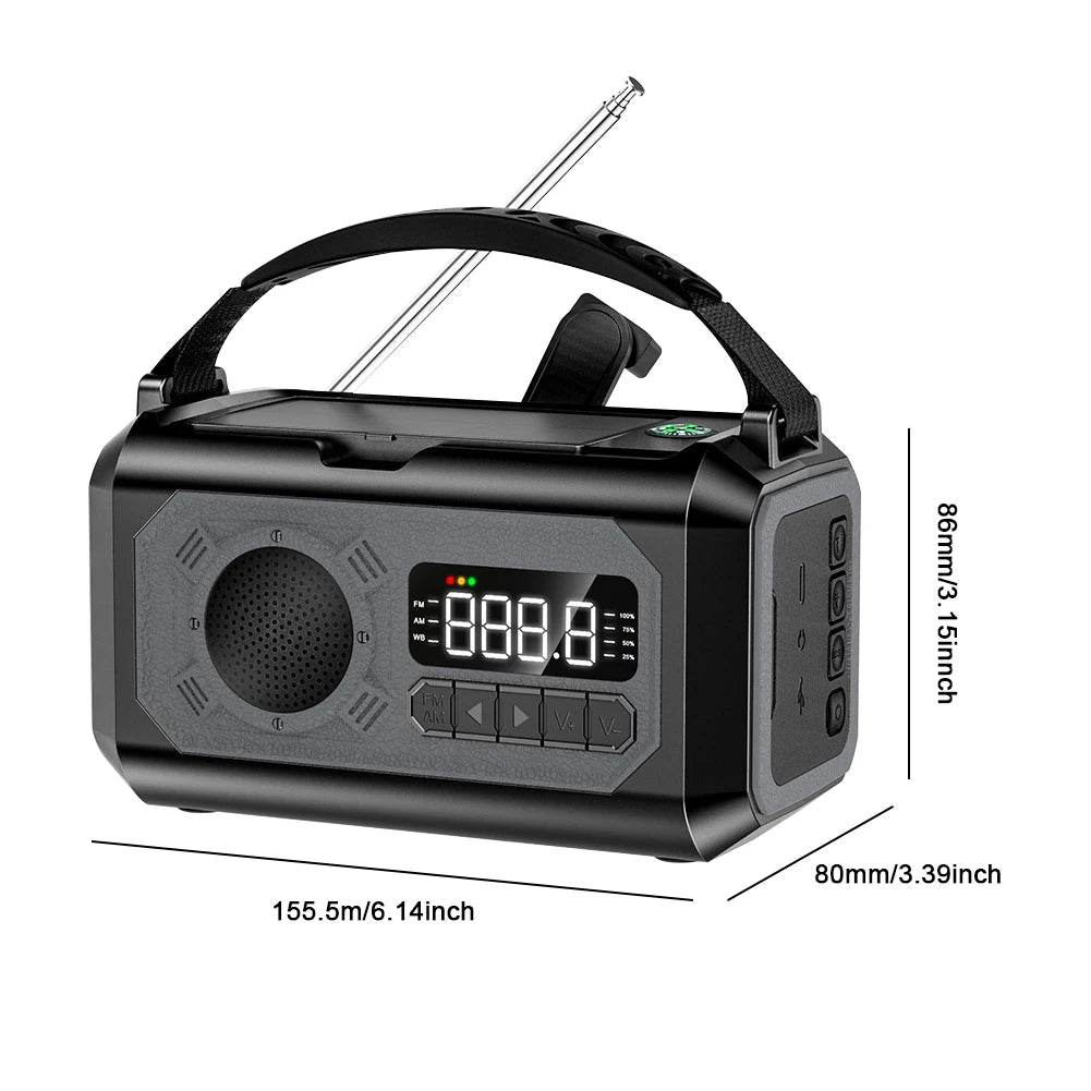 Portable Emergency Radio Solar Hand Crank AM/FM/NOAA Weather Radio Power Bank Flashlight SOS Alarm Outdoor Survival Supplies